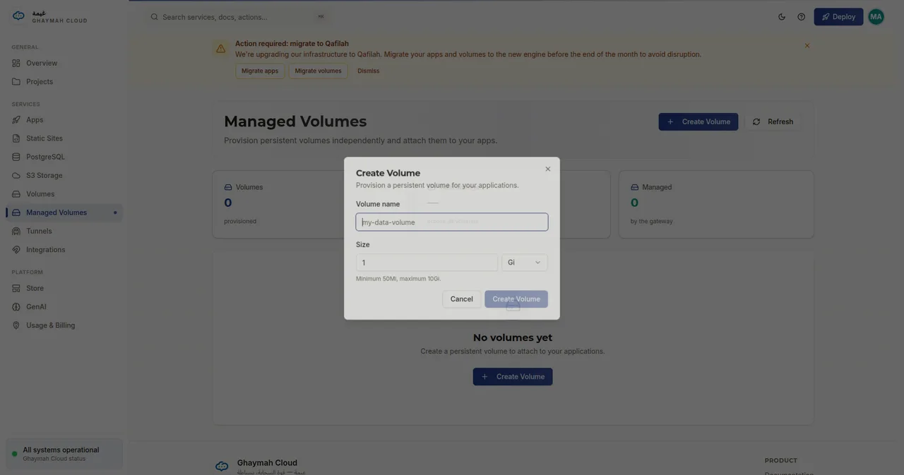 Create Volume form