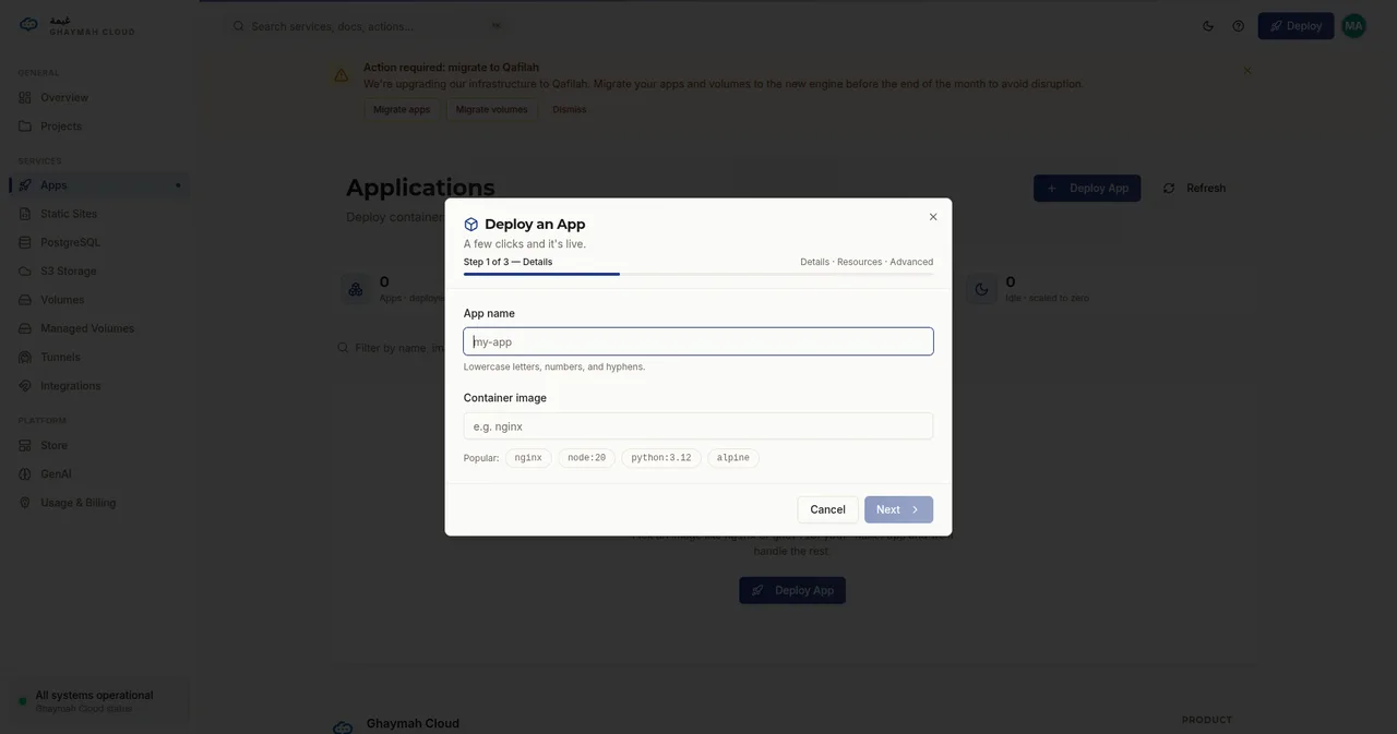 Deploy App form — details